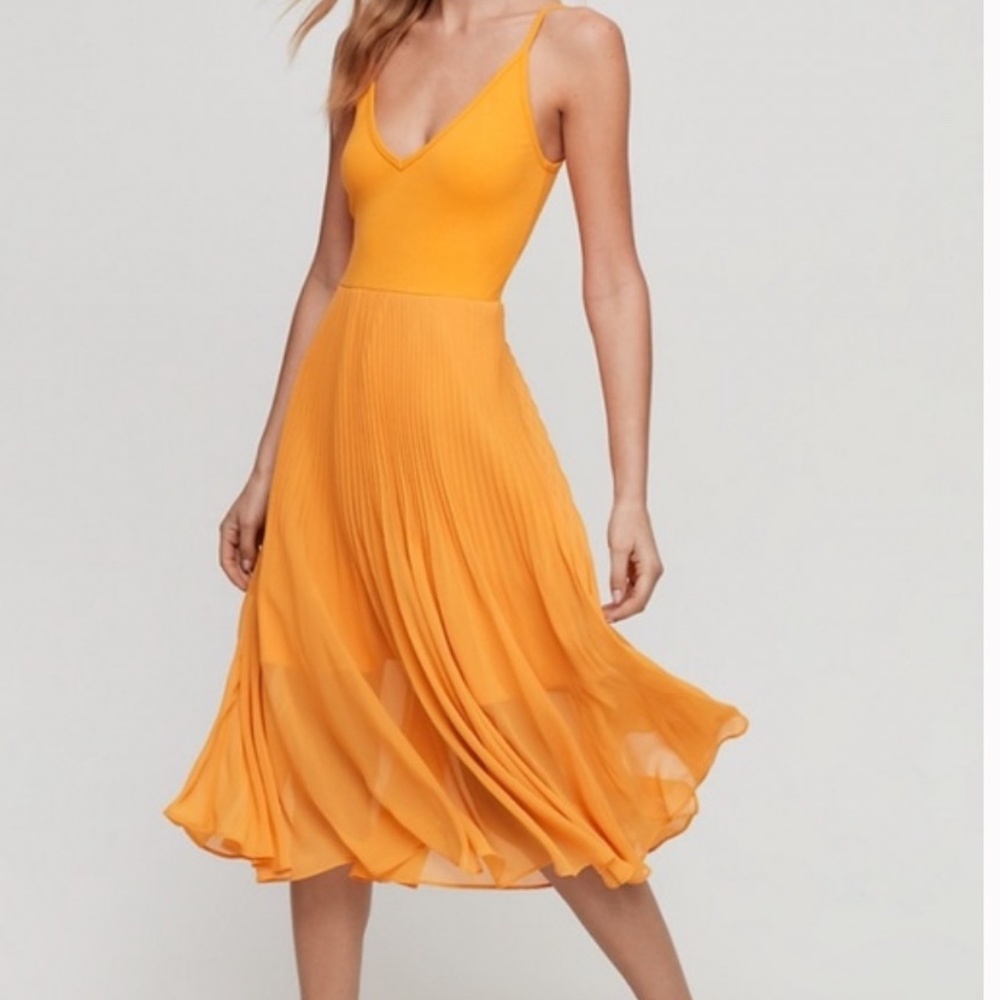 Tawny Orange (looks coral/peach)Aritzia Daphne Wilfred pleated dress - Picture 2 of 8